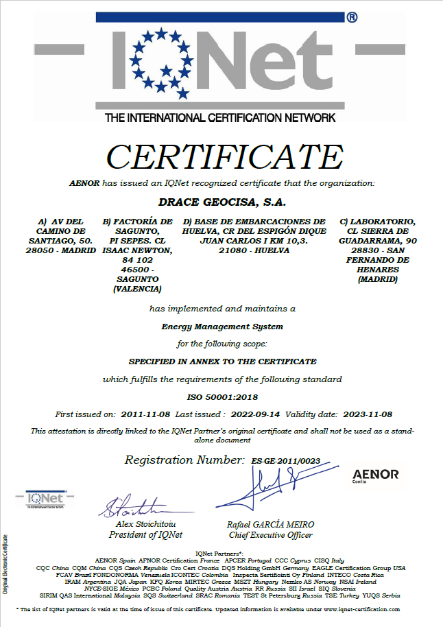 Certificate IQNET - Energy Management System