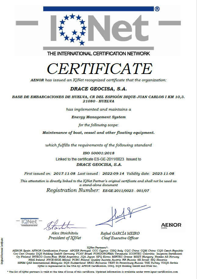 Certificate IQNET - Energy Management System
