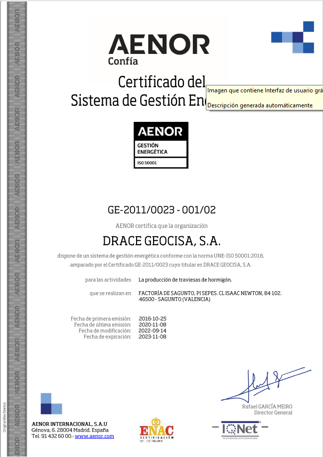 Certificado AENOR - Sistema de Gestión Energética
